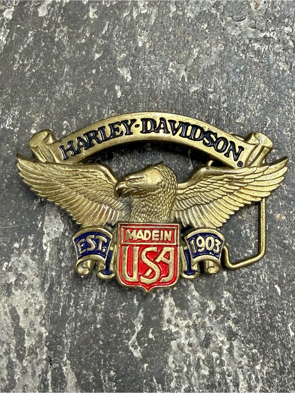 Vintage 1991 Harley Davidson Eagle Solid Brass Belt Buckle
